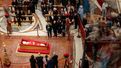Pope Francis lies in state at St. Peter's Basilica at the Vatican. (REUTERS)