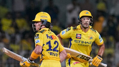 Brevis put up a partnership of 40 runs off 20 balls with Shivam Dube. (PTI) Brevis put up a partnership of 40 runs off 20 balls with Shivam Dube. (PTI)