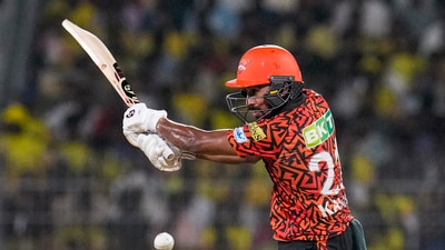 However, Kishan fell in the 12th over and SRH continued to lose wickets until Kamindu and Nitish Kumar Reddy took control. Mendis finished unbeaten on 32 off 22 balls, Reddy on 19 off 13. (PTI) However, Kishan fell in the 12th over and SRH continued to lose wickets until Kamindu and Nitish Kumar Reddy took control. Mendis finished unbeaten on 32 off 22 balls, Reddy on 19 off 13. (PTI)