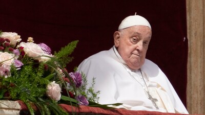 Pope Francis appears on the central lodge of St. Peter's Basilica to bestow the Urbi et Orbi blessing at the end of the Easter Mass in St. Peter's Square at the Vatican, April 20, 2025. (AP) Pope Francis appears on the central lodge of St. Peter's Basilica to bestow the Urbi et Orbi blessing at the end of the Easter Mass in St. Peter's Square at the Vatican, April 20, 2025. (AP)
