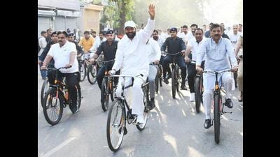 Saini flagged off the state-level ‘Drug-Free Haryana Cyclothon 2.0’ from Jind under the pledge of a drug-free Haryana on Friday. (Sourced) Saini flagged off the state-level ‘Drug-Free Haryana Cyclothon 2.0’ from Jind under the pledge of a drug-free Haryana on Friday. (Sourced)