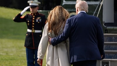 US First Lady Melania Trump, center, and US President Donald Trump walk on the South Lawn of the White House before boarding Marine One in Washington, DC, US, on Friday, April 25, 2025. The Trump administration is putting pressure on Europe to ditch a rulebook that would compel developers of advanced artificial intelligence to follow stricter standards of transparency, risk-mitigation and copyright rules. Photographer: Aaron Schwartz/CNP/Bloomberg (Bloomberg) US First Lady Melania Trump, center, and US President Donald Trump walk on the South Lawn of the White House before boarding Marine One in Washington, DC, US, on Friday, April 25, 2025. The Trump administration is putting pressure on Europe to ditch a rulebook that would compel developers of advanced artificial intelligence to follow stricter standards of transparency, risk-mitigation and copyright rules. Photographer: Aaron Schwartz/CNP/Bloomberg (Bloomberg)