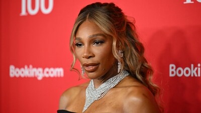 The tennis superstar looked like Hollywood royalty in black with her mesh elbow-length gloves. Serena Williams' all-black look was complemented by diamond jewellery, adding to her sparkle. (AFP) The tennis superstar looked like Hollywood royalty in black with her mesh elbow-length gloves. Serena Williams' all-black look was complemented by diamond jewellery, adding to her sparkle. (AFP)