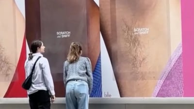 People on the street can now sniff a giant armpit to sample Billie’s latest scent, Coco Villa. (Instagram/Billie) People on the street can now sniff a giant armpit to sample Billie’s latest scent, Coco Villa. (Instagram/Billie)