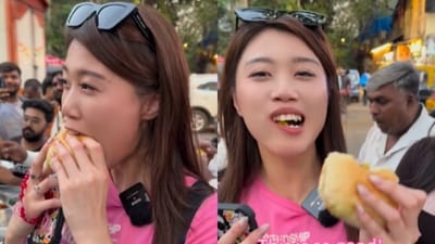 Hong Kong vlogger tried vada pav, impressing everyone with her Marathi. (Instagram/_nickandcarrie_) Hong Kong vlogger tried vada pav, impressing everyone with her Marathi. (Instagram/_nickandcarrie_)