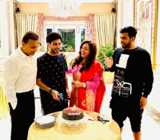 Tina and Anil Ambani with sons Jai Anmol Ambani and Jai Anshul Ambani (extreme right) at home. (Instagram/ Tina Ambani Official) Tina and Anil Ambani with sons Jai Anmol Ambani and Jai Anshul Ambani (extreme right) at home. (Instagram/ Tina Ambani Official)