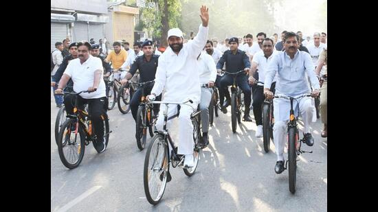 Saini flagged off the state-level ‘Drug-Free Haryana Cyclothon 2.0’ from Jind under the pledge of a drug-free Haryana on Friday. (Sourced)