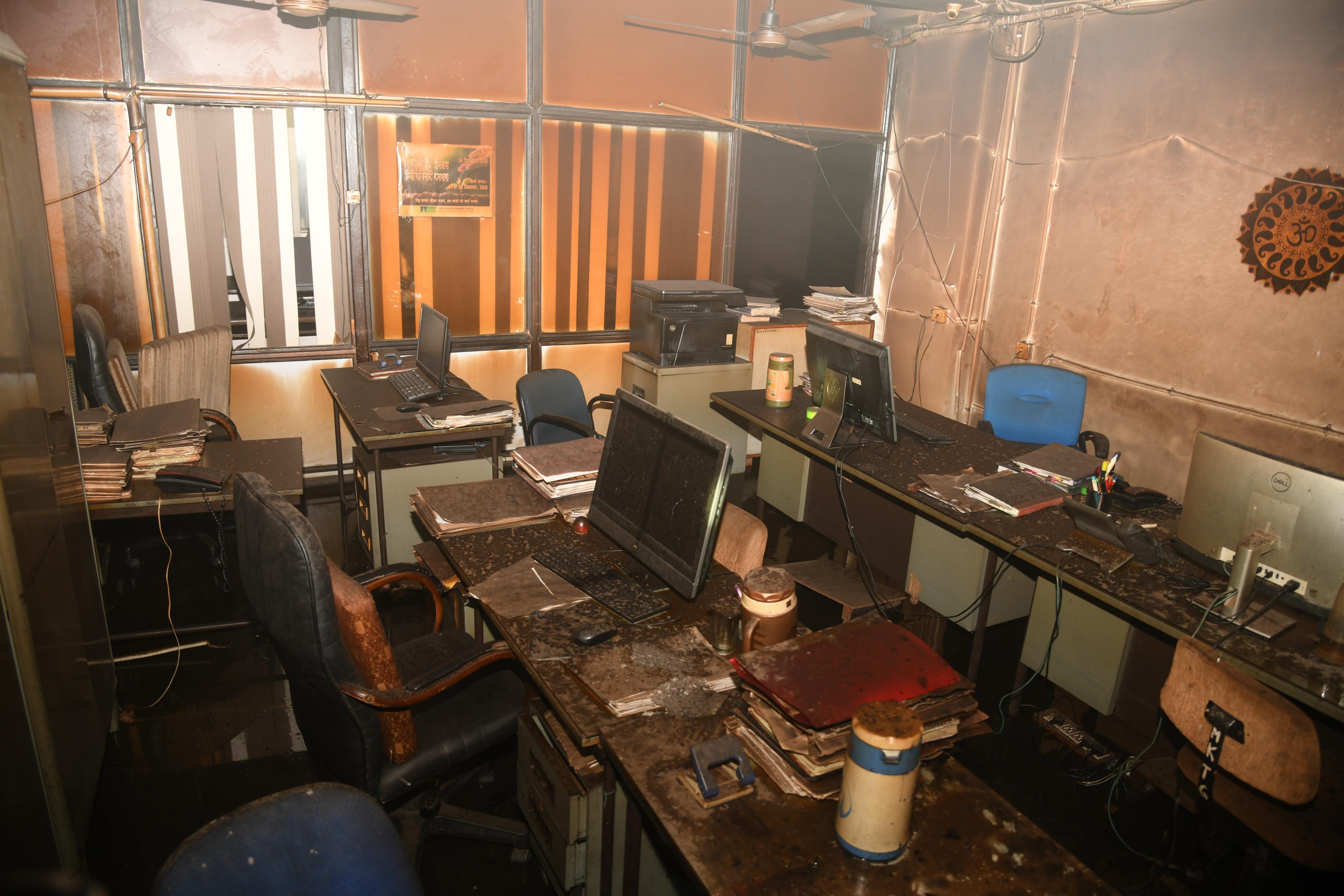 The fire left the office of National Insurance Company gutted. (HT) The fire left the office of National Insurance Company gutted. (HT)