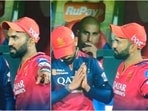Virat Kohli and Dinesh Karthik have a discussion near the dugout during the match against RR Virat Kohli and Dinesh Karthik have a discussion near the dugout during the match against RR