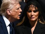 U.S President Donald Trump and first lady Melania Trump attend the funeral Mass of Pope Francis in St. Peter's Square at the Vatican, April 26, 2025. REUTERS/Dylan Martinez     TPX IMAGES OF THE DAY