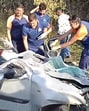 The mangled remains of the car. (Birbal Sharma/HT)