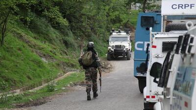 An Indian security force trooper during a cordon and search operation in Kashmir's Kulgam district on Saturday. (REUTERS) An Indian security force trooper during a cordon and search operation in Kashmir's Kulgam district on Saturday. (REUTERS)