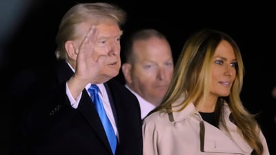 Trump joked that he would send his wife Melania back into the "lion's den" to talk to reporters herself. (AP) Trump joked that he would send his wife Melania back into the "lion's den" to talk to reporters herself. (AP)