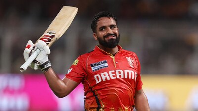 Punjab Kings' Prabhsimran Singh acknowledges the crowd as he walks back (REUTERS)