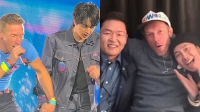 BTS' Jin and Kim Namjoon attended Coldplay's show in Seoul and also posed with Chris Martin.