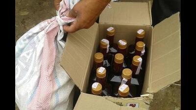 Officials seized five bottles of Jägermeister liquor, two bottles each of Jim Beam and Teachers whiskey, all marked for sale in Chandigarh, and 17 pints of Budweiser beer, meant for sale in Haryana. (HT Photo/for representation only)
