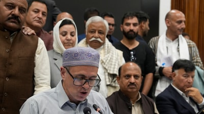 J&K Chief Minister Omar Abdullah addresses a press conference after all-party meet, in Srinagar, Thursday, April 24, 2025. (PTI) J&K Chief Minister Omar Abdullah addresses a press conference after all-party meet, in Srinagar, Thursday, April 24, 2025. (PTI)