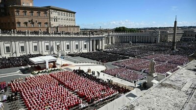 A general view shows attendees during late Pope Francis' funeral ceremony at St Peter's Square at the Vatican on April 26, 2025. (AFP)