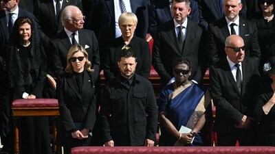 Many world leaders, including President Droupadi Murmu and US President Donald Trump, Ukraine's President Volodymyr Zelensky &nbsp;and his wife Olena Zelenska are attending the ceremony to pay respect to the Catholic leader. (AFP)