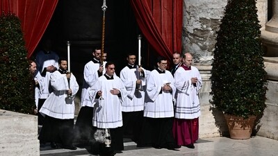 Members of the clergy attend the Pope Francis' funeral ceremony at St Peter's Square in the Vatican on April 26, 2025. (AFP)