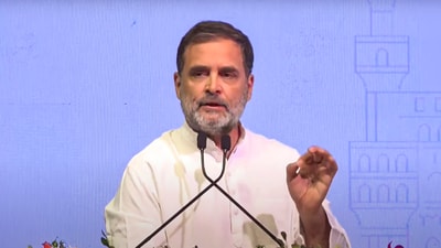 Leader of Opposition in Lok Sabha Rahul Gandhi addresses the Bharat Summit 2025, in Hyderabad, Telangana. (PTI/Screengrab from a video posted by @INCIndia via X ) Leader of Opposition in Lok Sabha Rahul Gandhi addresses the Bharat Summit 2025, in Hyderabad, Telangana. (PTI/Screengrab from a video posted by @INCIndia via X )