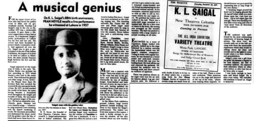 HT's tribute to KL Saigal from 1992. HT's tribute to KL Saigal from 1992.