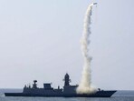An Indian warship demonstrates its long-range precision strike capability during a drill in the Arabian Sea on Sunday. (PTI) An Indian warship demonstrates its long-range precision strike capability during a drill in the Arabian Sea on Sunday. (PTI)