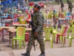 An Indian Army personnel at the site of the Pahalgam terror attack, in Anantnag district in Jammu and Kashmir.