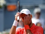 Serbia's Novak Djokovic reacts during his round of 64 match against Italy's Matteo Arnaldi 