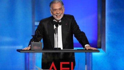 Filmmaker Francis Ford Coppola accepts the 50th AFI Life Achievement Award during a gala celebration for him on Saturday, April 26, 2025, at the Dolby Theatre in Los Angeles. (AP Photo/Chris Pizzello) (Chris Pizzello/Invision/AP)