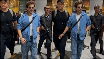 Shah Rukh Khan showcased a relaxed yet trendy outfit at the Mumbai airport. (Ashutosh Rai) Shah Rukh Khan showcased a relaxed yet trendy outfit at the Mumbai airport. (Ashutosh Rai)