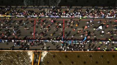 Over 56,000 people signed up to tackle the 26.2-mile course during the 45th annual London Marathon. (REUTERS)