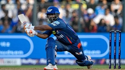 Rishabh Pant's struggles as captain of Lucknow Super Giants continued, as he was dismissed on 4(2). Pant was dismissed playing a premeditated reverse-sweep, perfectly finding the fielder at short third. Pant now averages 12 and strikes at less than a run-a-ball in an LSG shirt. (AFP) Rishabh Pant's struggles as captain of Lucknow Super Giants continued, as he was dismissed on 4(2). Pant was dismissed playing a premeditated reverse-sweep, perfectly finding the fielder at short third. Pant now averages 12 and strikes at less than a run-a-ball in an LSG shirt. (AFP)