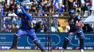 Ryan Rickelton provided a fast start for Mumbai Indians, bringing up a quickfire half-century in the powerplay. The South African wicketkeeper now has two IPL half-centuries to his name. (Hindustan Times) Ryan Rickelton provided a fast start for Mumbai Indians, bringing up a quickfire half-century in the powerplay. The South African wicketkeeper now has two IPL half-centuries to his name. (Hindustan Times)