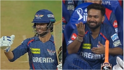 Ravi Bishnoi reacts after hitting Jasprit Bumrah for a six (X) Ravi Bishnoi reacts after hitting Jasprit Bumrah for a six (X)