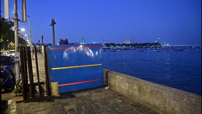Mumbai, India - April 27, 2025:Barricade installed for upcoming Jetty near Radio Club and Gateway of India, in Mumbai, India, on Sunday, April 27, 2025. (Photo by Anshuman Poyrekar/ Hindustan Times) (Hindustan Times) Mumbai, India - April 27, 2025:Barricade installed for upcoming Jetty near Radio Club and Gateway of India, in Mumbai, India, on Sunday, April 27, 2025. (Photo by Anshuman Poyrekar/ Hindustan Times) (Hindustan Times)
