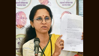 Mumbai, India – Nov 10, 2024: NCP (SP) party MP Supriya Sule addressing the media, at Y B Chavan Center, in Mumbai, India, on Sunday, Nov 10, 2024. (Photo by Bhushan Koyande/HT Photo)