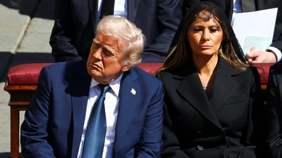 Donald Trump allegedly slept during Pope Francis' funeral, sparking online criticism. (REUTERS)