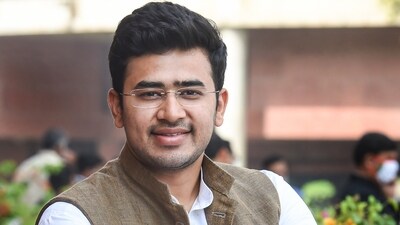 BJP MP Tejasvi Surya at Parliament complex, during the ongoing Budget Session, in New Delhi. (PTI Photo) BJP MP Tejasvi Surya at Parliament complex, during the ongoing Budget Session, in New Delhi. (PTI Photo)