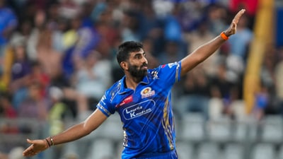 Jasprit Bumrah looked to be back to his best as Mumbai Indians danced past LSG with a 54-run victory. Bumrah finished with figures of 4-22, and ultimately LSG were massively off the pace as they came nowhere close to the total. MI moved up to second in the table with this result. (PTI) Jasprit Bumrah looked to be back to his best as Mumbai Indians danced past LSG with a 54-run victory. Bumrah finished with figures of 4-22, and ultimately LSG were massively off the pace as they came nowhere close to the total. MI moved up to second in the table with this result. (PTI)