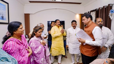In this image posted by @CMOMaharashtra via X on April 26, 2025, Maharashtra Chief Minister Devendra Fadnavis meets family members of Santosh Jagdale, who lost his life in the Pahalgam terrorist attack, in Pune. (@CMOMaharashtra) In this image posted by @CMOMaharashtra via X on April 26, 2025, Maharashtra Chief Minister Devendra Fadnavis meets family members of Santosh Jagdale, who lost his life in the Pahalgam terrorist attack, in Pune. (@CMOMaharashtra)