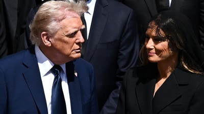 U.S President Donald Trump and first lady Melania Trump attend the funeral Mass of Pope Francis in St. Peter's Square (REUTERS)