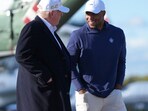 Saquon Barkley and President Donald Trump walk before boarding Air Force One at Morristown Municipal Airport, Sunday, April 27, 2025, in Morristown, N.J. (AP Photo/Evan Vucci) Saquon Barkley and President Donald Trump walk before boarding Air Force One at Morristown Municipal Airport, Sunday, April 27, 2025, in Morristown, N.J. (AP Photo/Evan Vucci)
