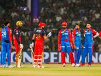 Virat Kohli reacts during the DC vs RCB match. Virat Kohli reacts during the DC vs RCB match.