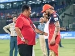 Rajkumar Sharma (L) and Virat Kohli at the Arjun Jaitley Stadium