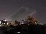Smoke rises from a location which Houthi rebels said was hit by US airstrikes in Sanaa, Yemen, on Saturday, April 19, 2025. Smoke rises from a location which Houthi rebels said was hit by US airstrikes in Sanaa, Yemen, on Saturday, April 19, 2025.