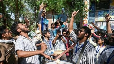 ABVP’s Vaibhav Meena became the joint secretary after receiving 1,518 votes. (ANI photo) ABVP’s Vaibhav Meena became the joint secretary after receiving 1,518 votes. (ANI photo)