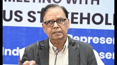 Arvind Panagariya during the press conference in Chandigarh on Monday. (HT Photo) Arvind Panagariya during the press conference in Chandigarh on Monday. (HT Photo)