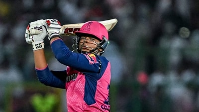 Suryavanshi blazed his way to 50 in 17 balls and his efforts took RR past 100 in 7.4 overs. (AFP) Suryavanshi blazed his way to 50 in 17 balls and his efforts took RR past 100 in 7.4 overs. (AFP)