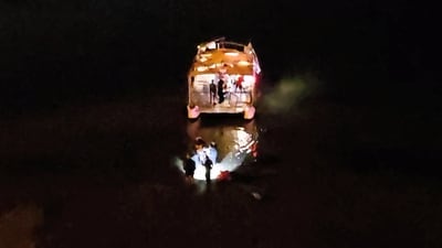 Emergency service members work at the scene following a ferry crash. Authorities have notified local hospitals. Multiple trauma alerts have been called with helicopters transporting two of the more seriously injured (Javier Vazquez via REUTERS)